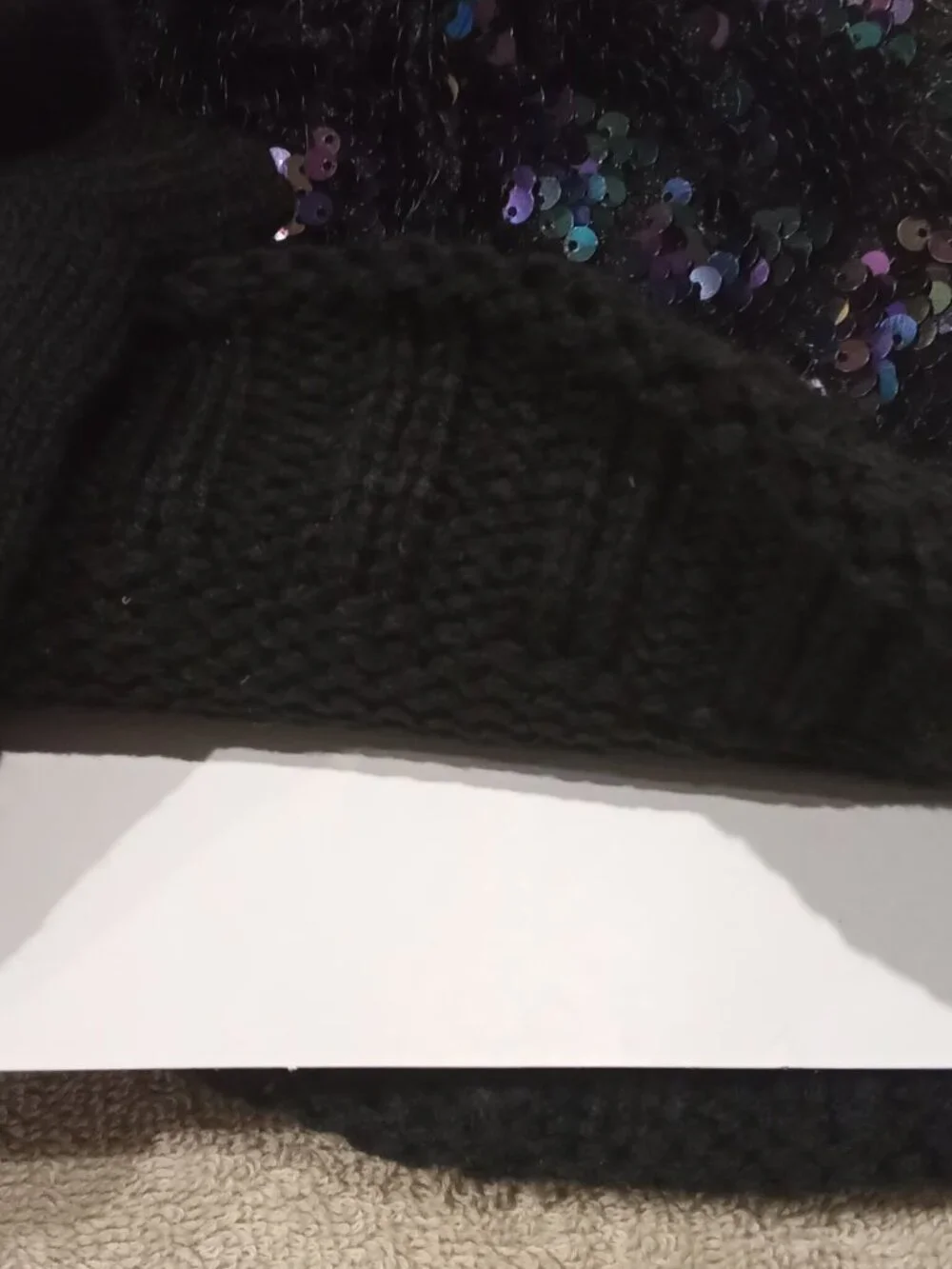 Black sequin JUSTICE hat and gloves